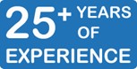 A blue badge indicating 25 years of experience